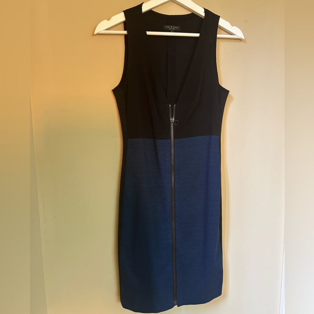 A sleek Rag & Bone dress with bold color-blocking and a zip detail.